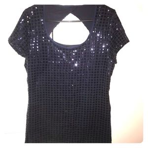 WHITE HOUSE BLACK MARKET Sequin Sparkle Tee Navy